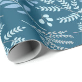 Papier Cadeau Joyeux Noël Bleu Botanique d'hiver (Coin rond)