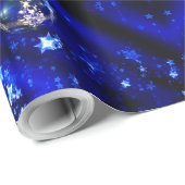 Papier Cadeau Joyeux Noël Bleu Étoiles Bauble Ornements (Coin rond)