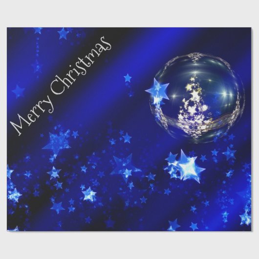 Papier Cadeau Joyeux Noël Bleu Étoiles Bauble Ornements (Plat)