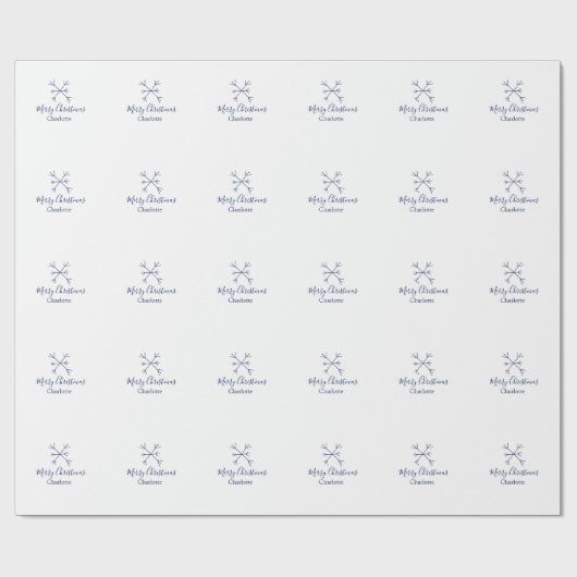 Papier Cadeau Joyeux Noël bleu flocons ajouter nom fêtes (Plat)