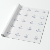 Papier Cadeau Joyeux Noël bleu flocons ajouter nom fêtes (Déroulé)