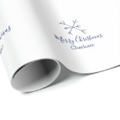 Papier Cadeau Joyeux Noël bleu flocons ajouter nom fêtes (Coin rond)
