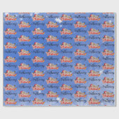 Papier Cadeau Joyeux Noël bleu Script Nom Customisé (Plat)