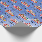 Papier Cadeau Joyeux Noël bleu Script Nom Customisé (Coin)