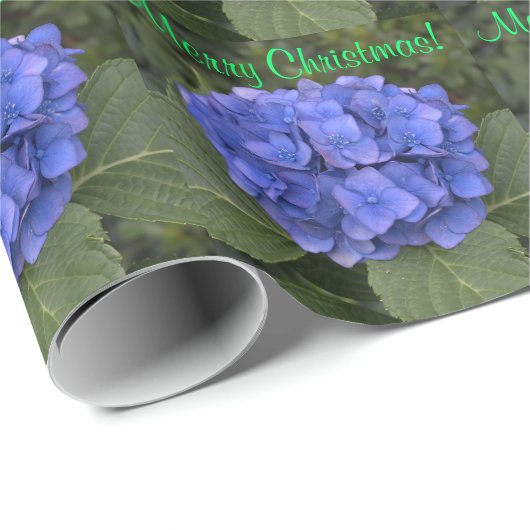 Papier Cadeau Joyeux Noël Blue Hydrangea (Coin rond)