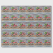 Papier Cadeau Joyeux Noël Bois Rustique Et Chariot Rouge (Plat)