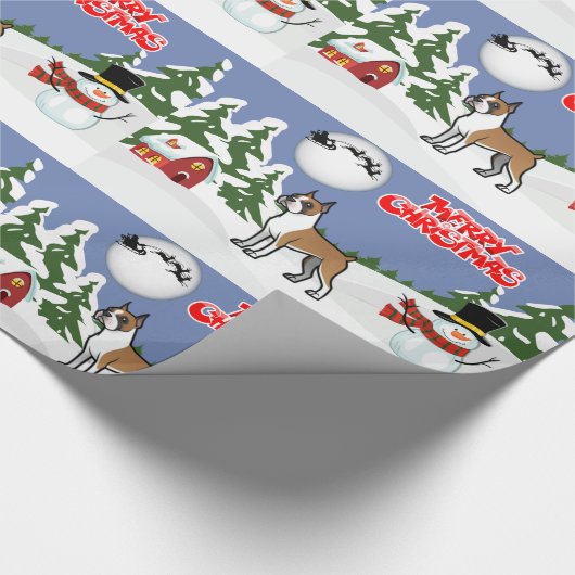 Papier Cadeau Joyeux Noël Boxe Avec Un Snowman Et Père Noël (Coin)