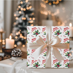 Papier Cadeau Joyeux Noël branché Holly et Motif Berries