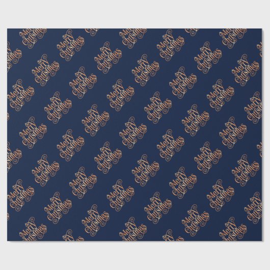 Papier Cadeau Joyeux Noël Brillant Swirl Or Texte Bleu foncé (Plat)