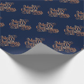 Papier Cadeau Joyeux Noël Brillant Swirl Or Texte Bleu foncé (Coin)