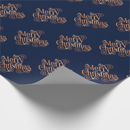 Papier Cadeau Joyeux Noël Brillant Swirl Or Texte Bleu foncé (Coin)