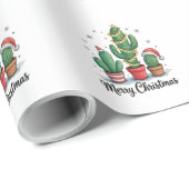 Papier Cadeau Joyeux Noël Cactus Arbre Festif Lumières de Noël (Coin rond)