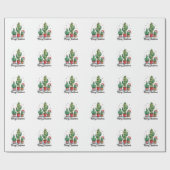Papier Cadeau Joyeux Noël Cactus Arbre Festif Lumières de Noël (Plat)