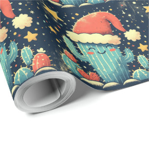 Papier Cadeau Joyeux Noël cactus plantes de Noël
