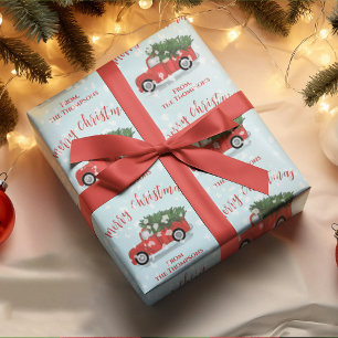 Papier Cadeau Joyeux Noël Calligraphie Cute Russe Camion Rouge