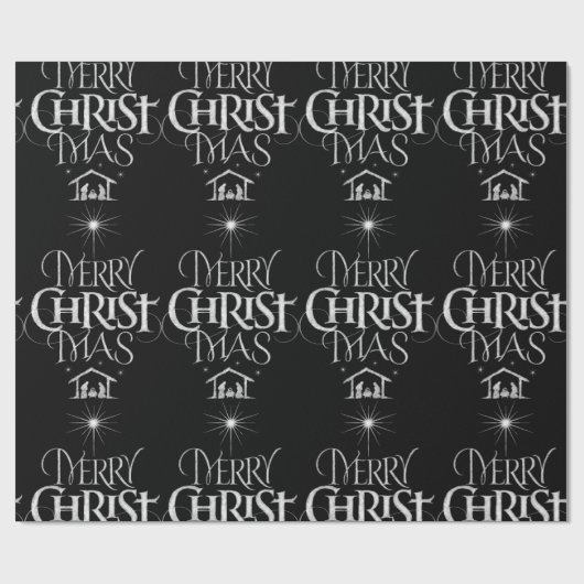 Papier Cadeau Joyeux Noël Calligraphie Religieuse Chalkboard (Plat)