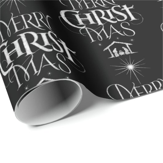 Papier Cadeau Joyeux Noël Calligraphie Religieuse Chalkboard (Coin rond)