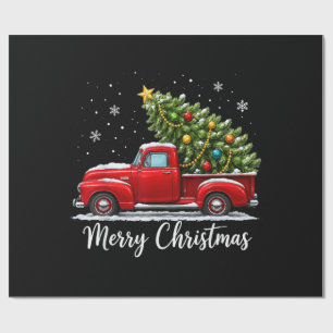 Papier Cadeau Joyeux Noël camion rouge arbre hommes femmes