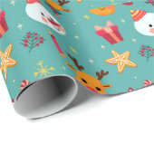 Papier Cadeau Joyeux Noël Candies Snowman Reindeer Stars (Coin rond)