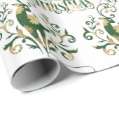 Papier Cadeau Joyeux Noël Cerf Or Vert Floral Moderne (Coin rond)