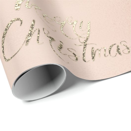 Papier Cadeau Joyeux Noël Champagne Rose Gold Parties scintillan (Coin rond)