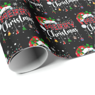 Papier Cadeau Joyeux Noël Chapeau Rouge de Père Noël Renne Noël