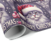 Papier Cadeau Joyeux Noël Chat Sibérien, Noël Père Noël Kitten (Coin rond)