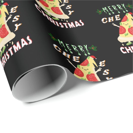 Papier Cadeau Joyeux Noël Cheesy Noël Noël Père Noël Pizza Noël (Coin rond)