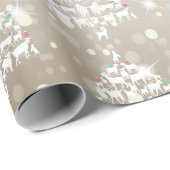 Papier Cadeau Joyeux Noël Chèvre Arbres de Noël (Coin rond)