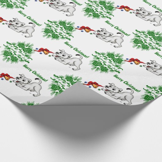 Papier Cadeau Joyeux Noël ! Chiot avec Bell et Ball (Coin)