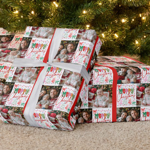 Papier Cadeau Joyeux Noël Coloré Mignon 2 Grille de Photos