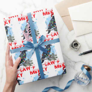 Papier Cadeau Joyeux Noël Corbeau Flocon de Noël Lumières de Noë