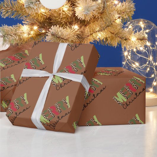 Papier Cadeau "Joyeux Noël" Couleur moderne bloquée Leopard (Vacances)