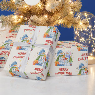 Papier Cadeau Joyeux Noël Cute Snowmen Famille