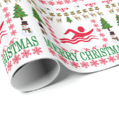 PAPIER CADEAU JOYEUX NOËL DE NATATION. (Coin rond)