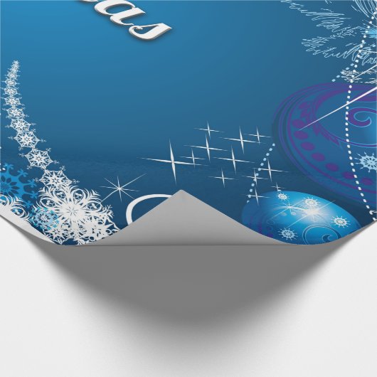 Papier Cadeau Joyeux Noël Décoré En Bleu (Coin)