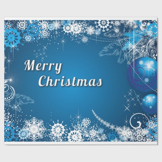 Papier Cadeau Joyeux Noël Décoré En Bleu (Plat)