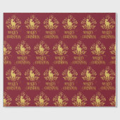 Papier Cadeau Joyeux Noël Deer Gold Red Modern (Plat)