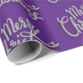 Papier Cadeau Joyeux Noël Design scintillant violet et argent (Coin rond)