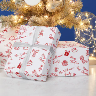 Papier Cadeau Joyeux Noël Dessin à la Main Rouge Nom Personnalis