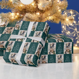 Papier Cadeau Joyeux Noël deux photo personnalisée vert foncé