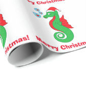 Papier Cadeau Joyeux Noël d'hippocampe avec le casquette de Père (Coin rond)