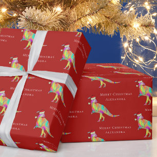 Papier Cadeau Joyeux Noël dinosaure avec prénom de fille personn