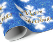 Papier Cadeau Joyeux Noël, doré étincelant flocon de neige (Coin rond)