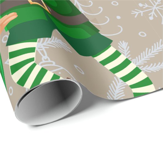 Papier Cadeau Joyeux Noël Drôle Père Noël Elfes visage personnal (Coin rond)