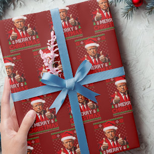 Papier Cadeau Joyeux Noël Drôle Trump Santa Hat Vilain Noël