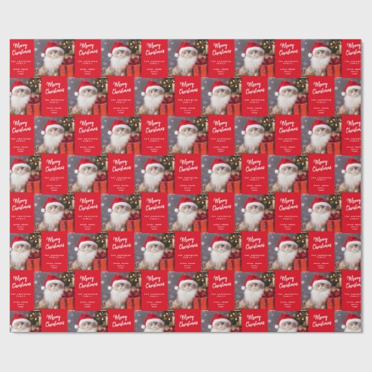 Papier Cadeau Joyeux Noël du chat dans un chapeau de Père Noël (Plat)