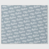 Papier Cadeau Joyeux Noël Dusty Bleu Élégant Motif Script (Plat)