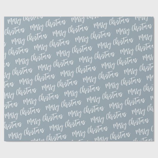 Papier Cadeau Joyeux Noël Dusty Bleu Élégant Motif Script (Plat)
