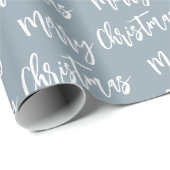 Papier Cadeau Joyeux Noël Dusty Bleu Élégant Motif Script (Coin rond)